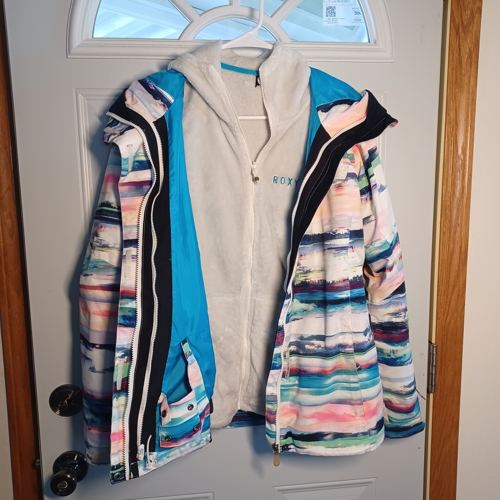 Roxy Dry Girls' XS 3-in-1 Multi Stripe Insulated Jacket Removeable Fleece Liner